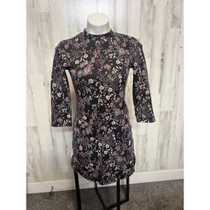 Clockhouse Black Floral Mock Neck Mini Dress Women’s Size Small